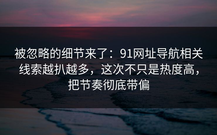 被忽略的细节来了：91网址导航相关线索越扒越多，这次不只是热度高，把节奏彻底带偏