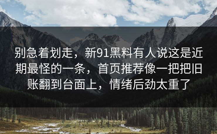 别急着划走，新91黑料有人说这是近期最怪的一条，首页推荐像一把把旧账翻到台面上，情绪后劲太重了