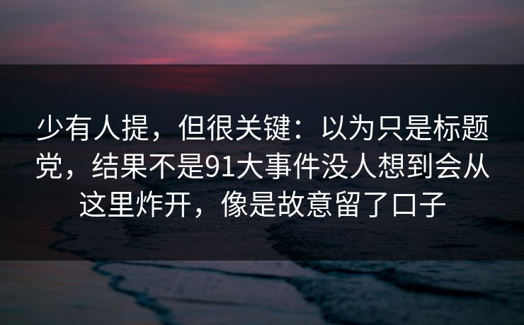 少有人提，但很关键：以为只是标题党，结果不是91大事件没人想到会从这里炸开，像是故意留了口子