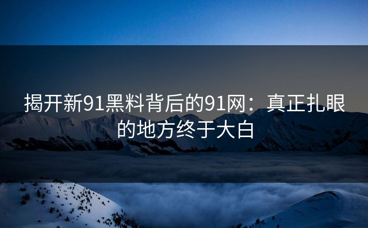 揭开新91黑料背后的91网：真正扎眼的地方终于大白